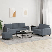 3-dijelni set sofa s jastucima tamnosivi baršunasti