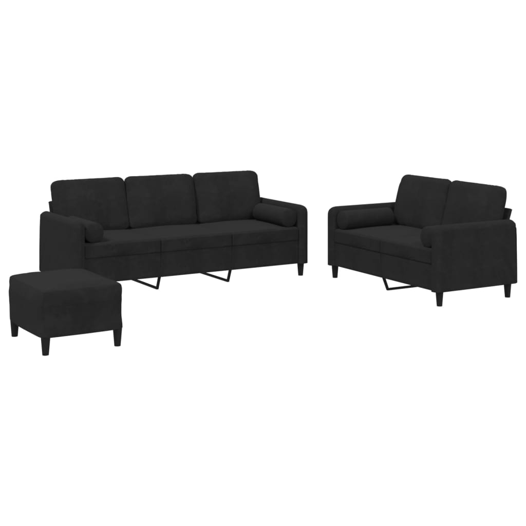 3-dijelni set sofa s jastucima crni baršunasti