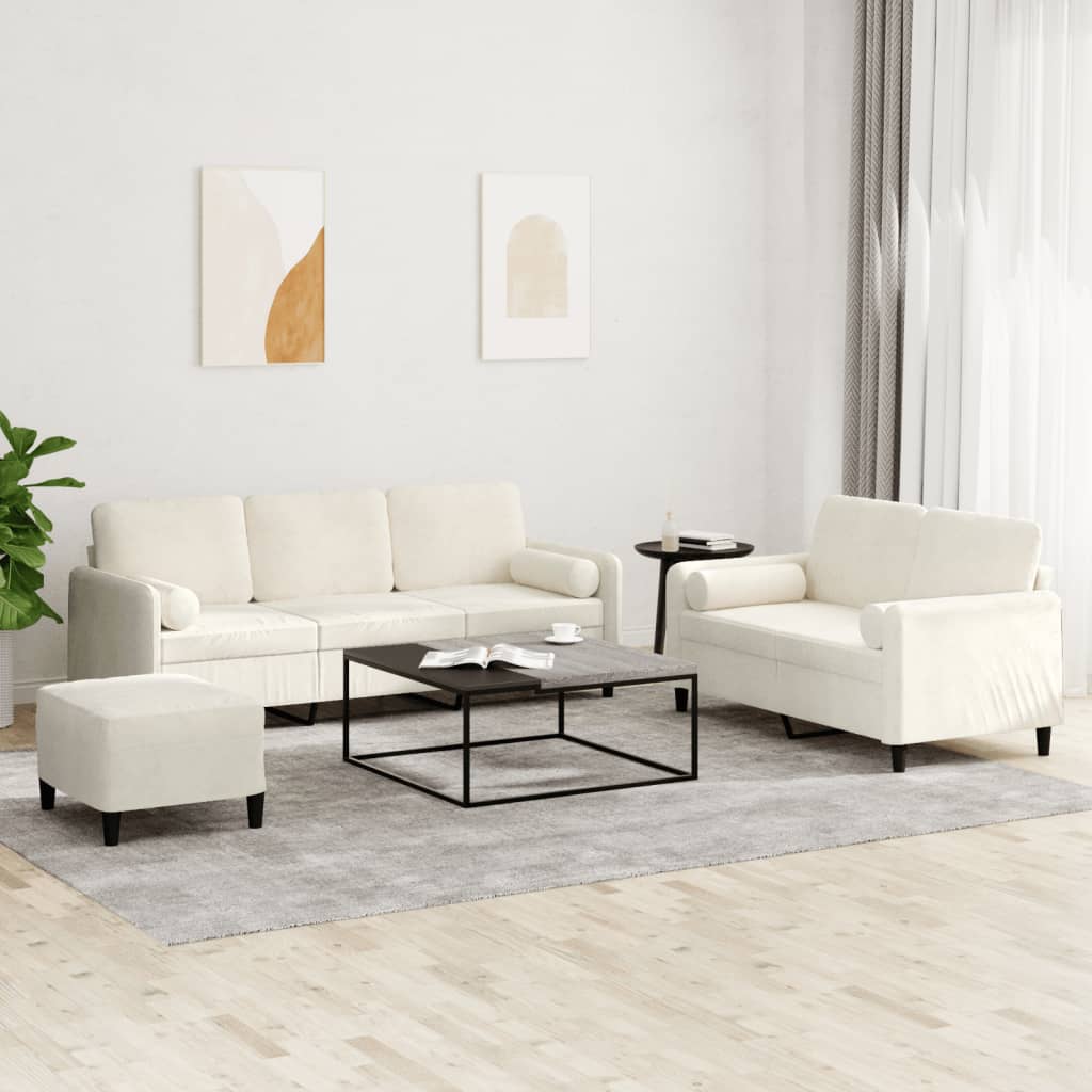 3-dijelni set sofa s jastucima krem baršunasti