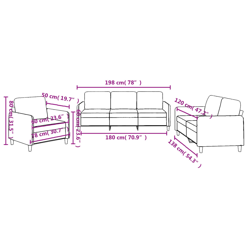 3-dijelni set sofa s jastucima smeđi od tkanine