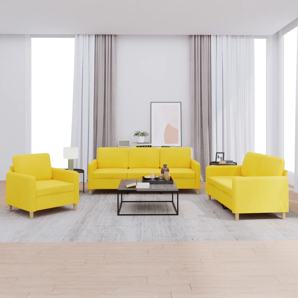 3-dijelni set sofa s jastucima svjetložuti od tkanine