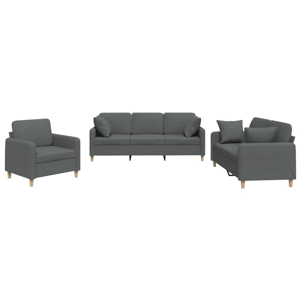 3-dijelni set sofa s jastucima tamnosivi od tkanine