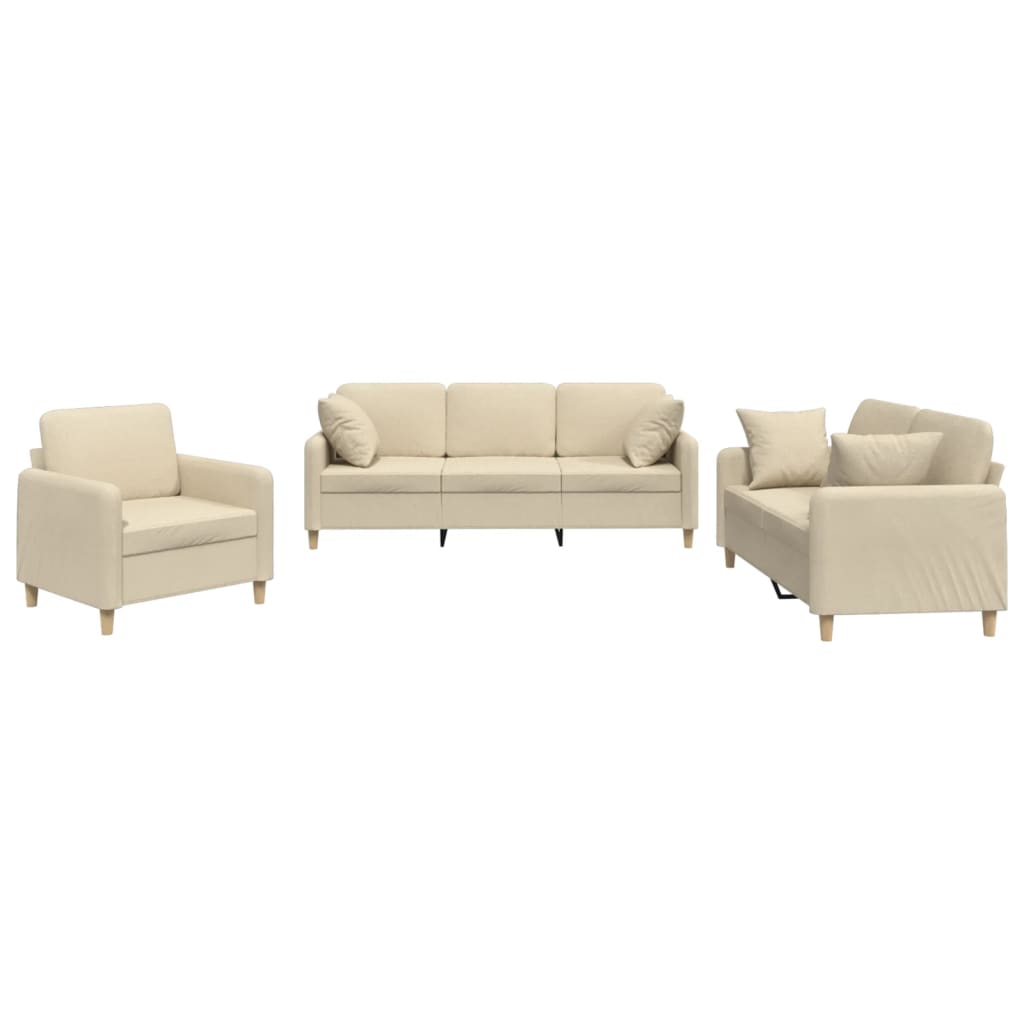3-dijelni set sofa s jastucima krem od mikrovlakana