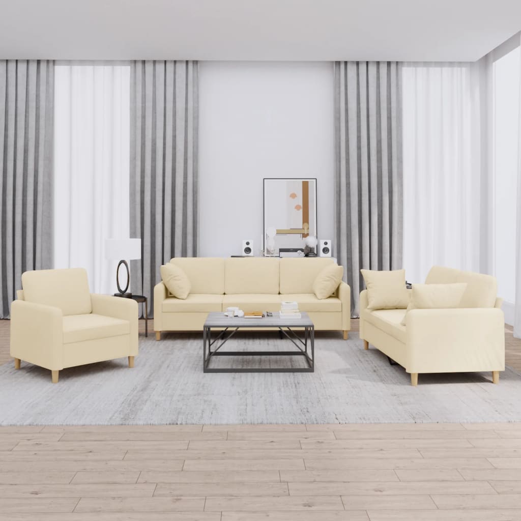 3-dijelni set sofa s jastucima krem od mikrovlakana