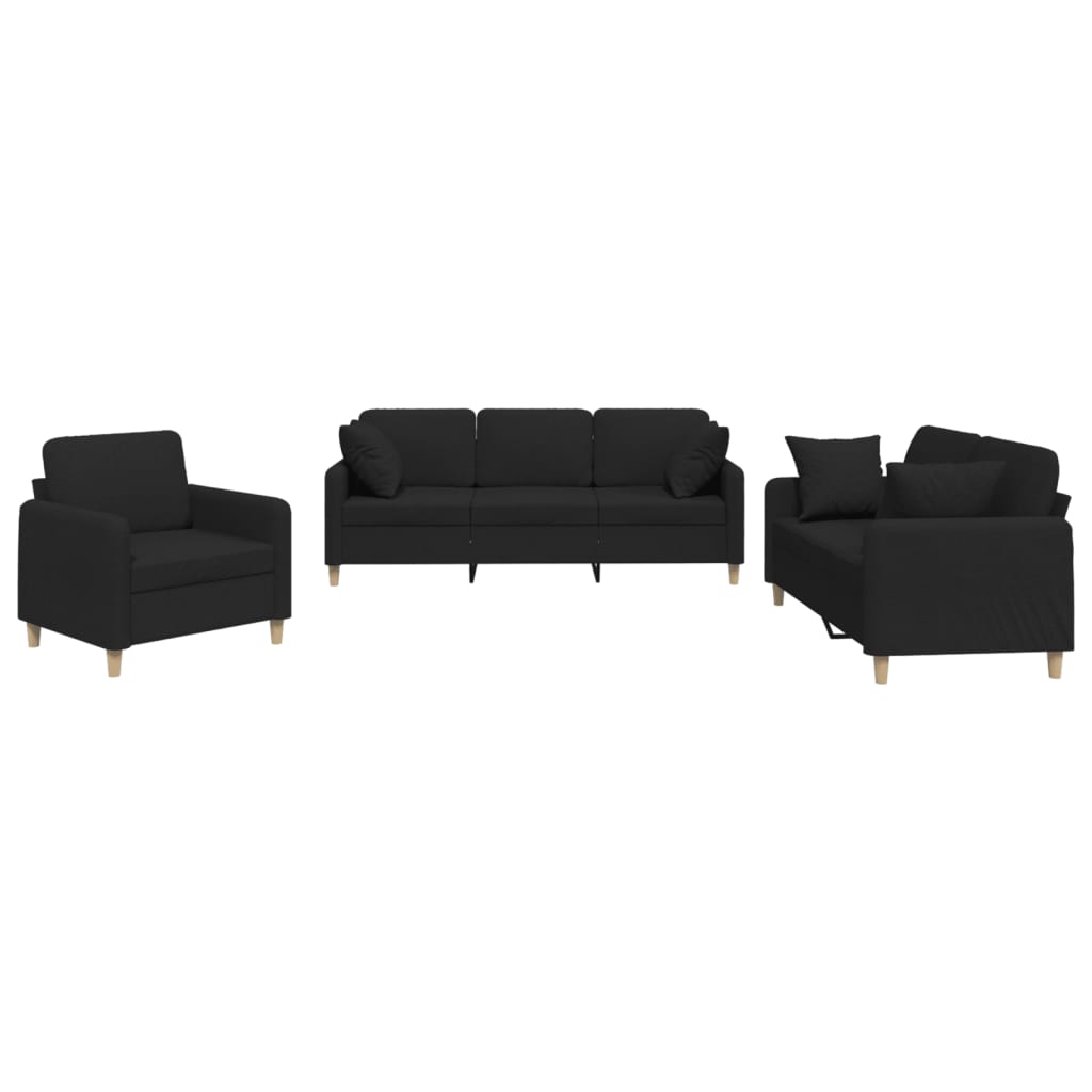 3-dijelni set sofa s jastucima crni od mikrovlakana