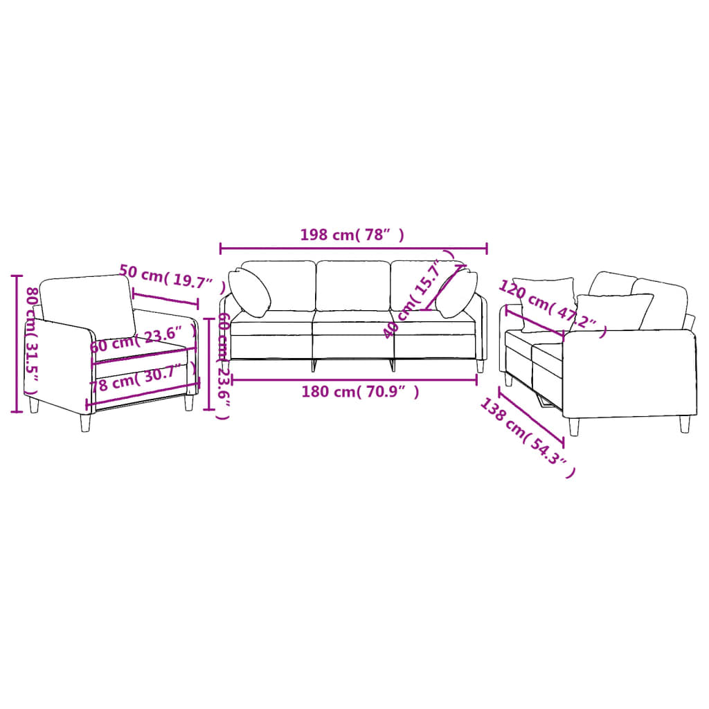 3-dijelni set sofa s jastucima crni od mikrovlakana