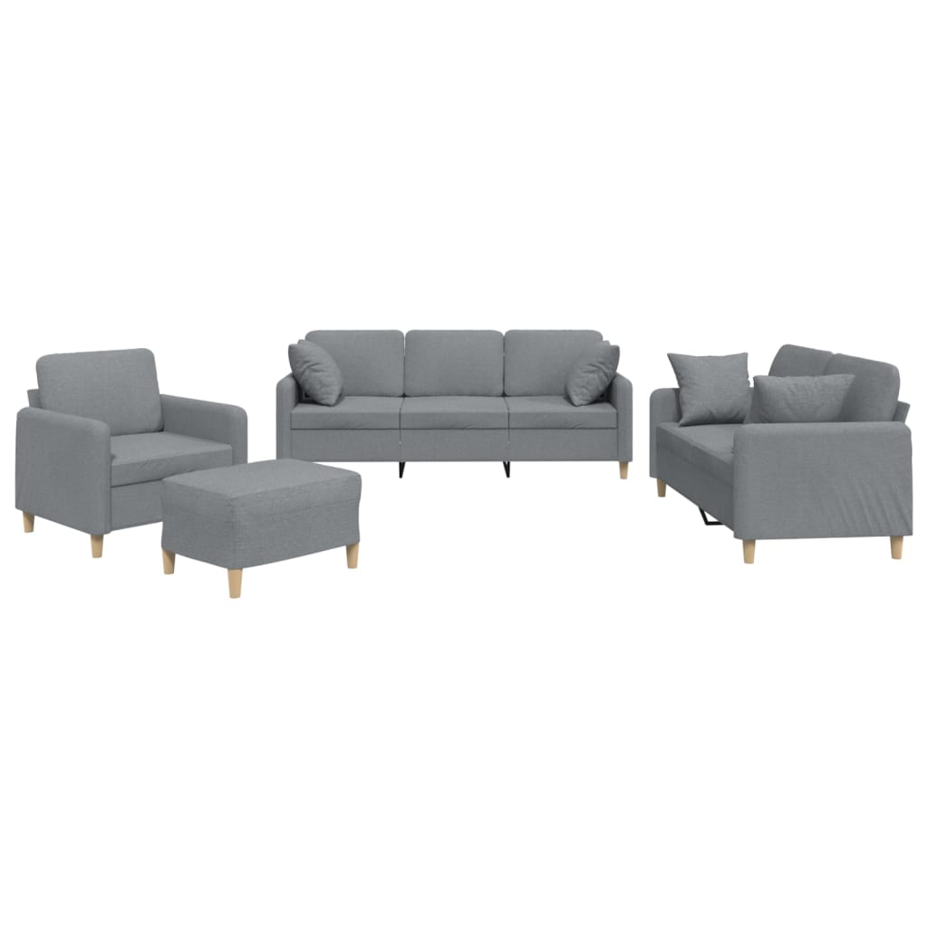4-dijelni set sofa s jastucima svjetlosivi od tkanine