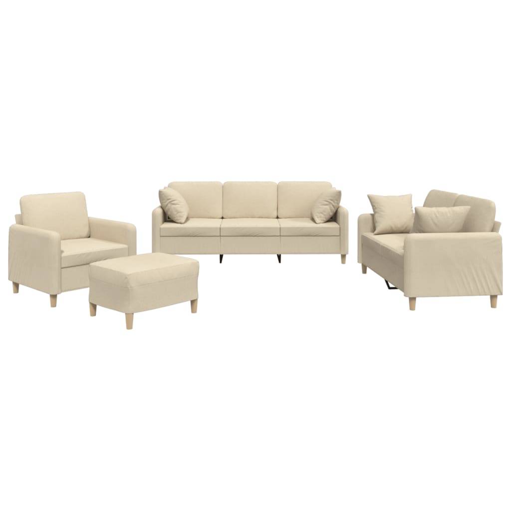 4-dijelni set sofa s jastucima krem od tkanine
