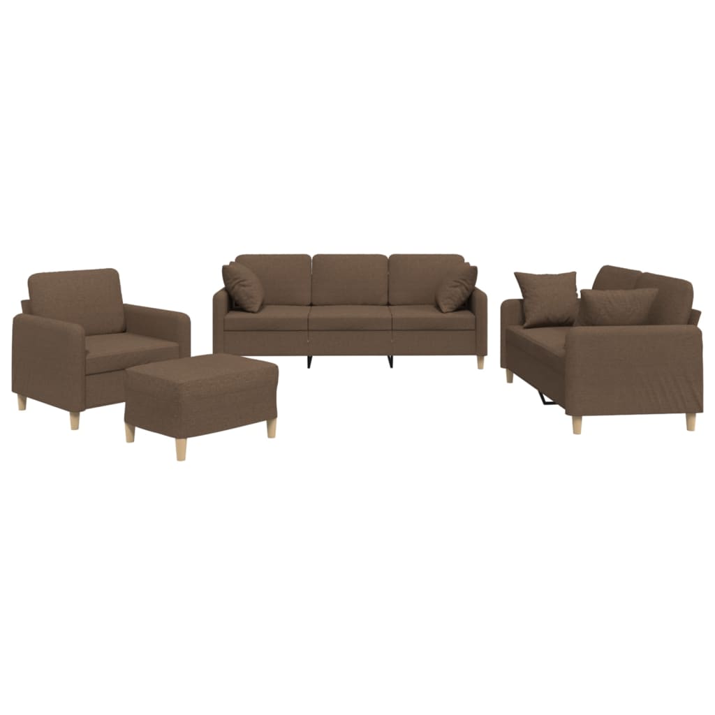 4-dijelni set sofa s jastucima smeđi od tkanine