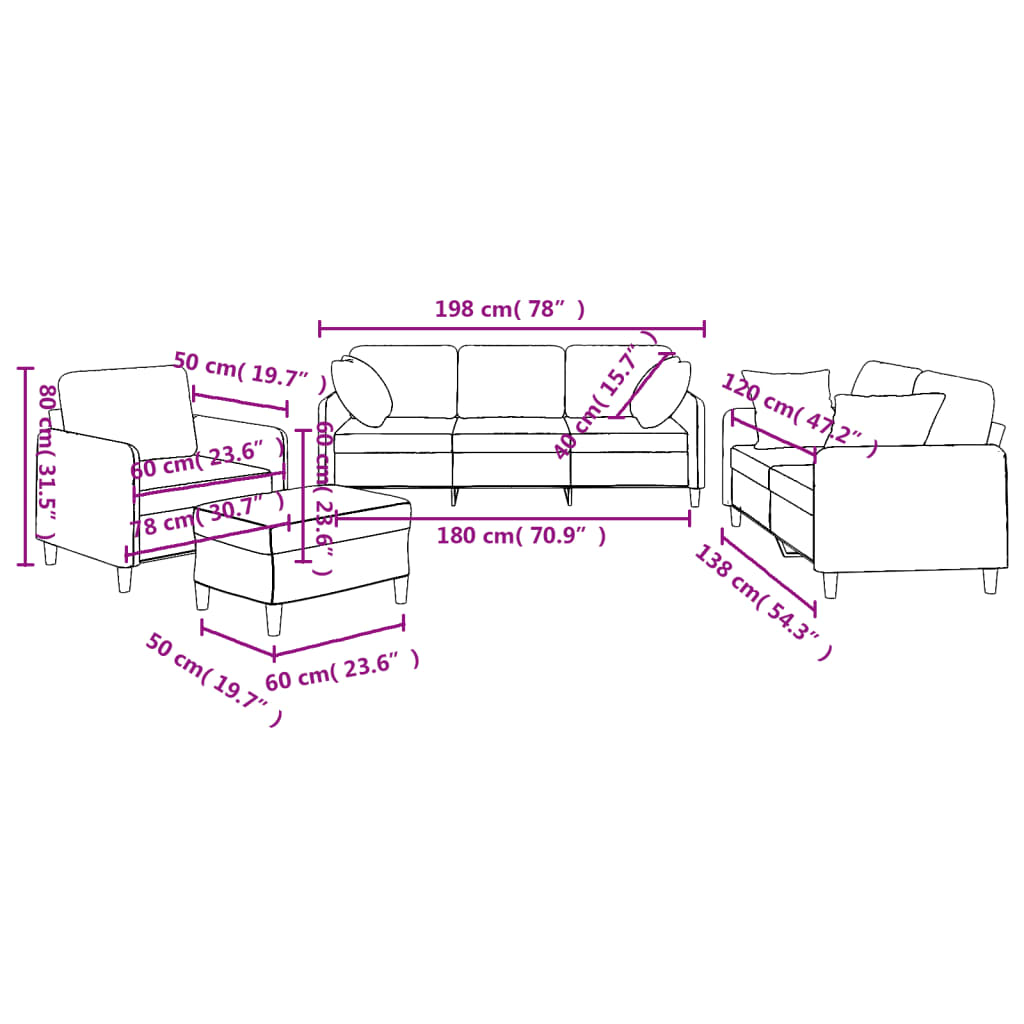 4-dijelni set sofa s jastucima smeđi od tkanine