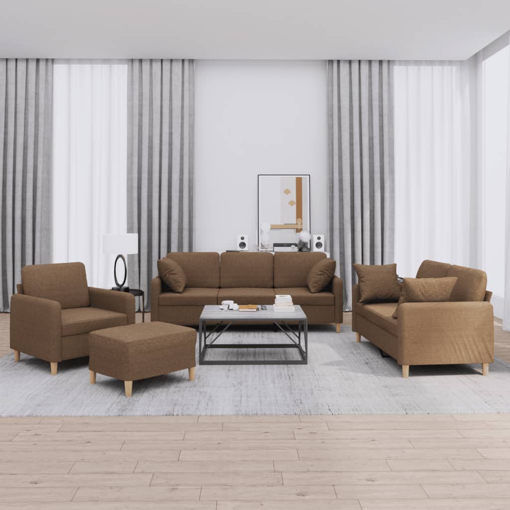 4-dijelni set sofa s jastucima smeđi od tkanine