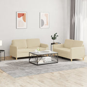 2-dijelni set sofa s jastucima krem od tkanine