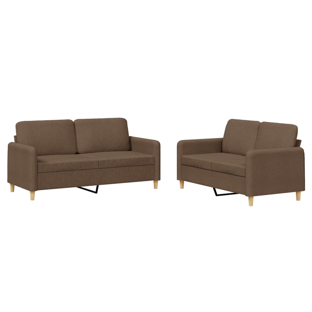 2-dijelni set sofa s jastucima smeđi od tkanine