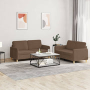 2-dijelni set sofa s jastucima smeđi od tkanine