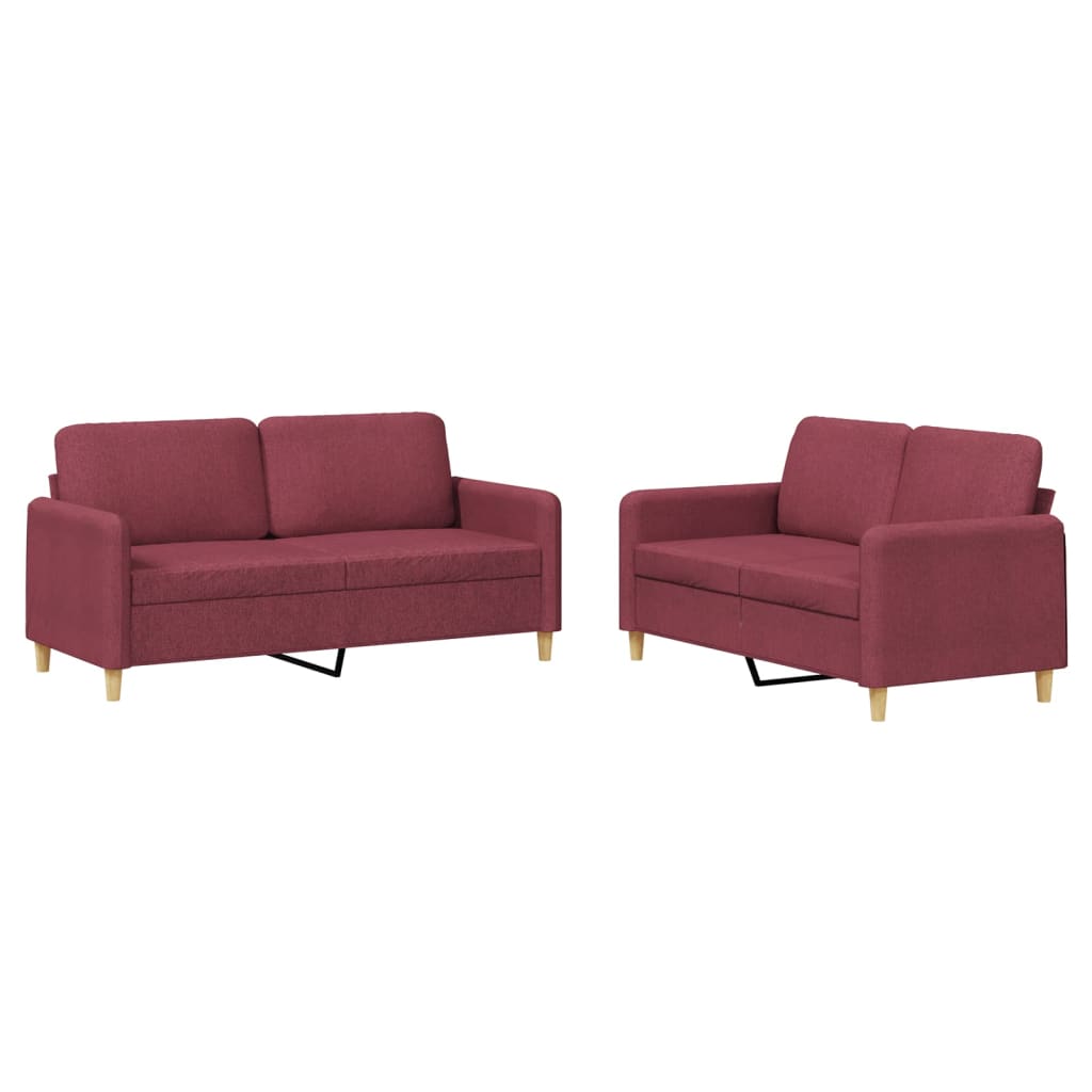 2-dijelni set sofa s jastucima crvena boja vina od tkanine