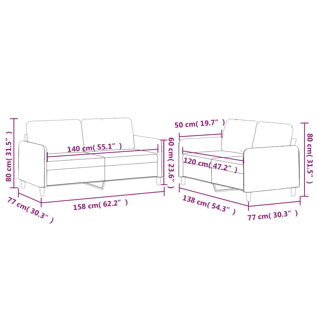2-dijelni set sofa s jastucima crvena boja vina od tkanine