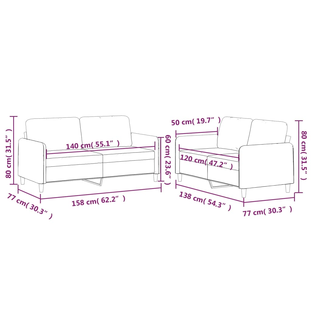 2-dijelni set sofa s jastucima smeđesivi od tkanine