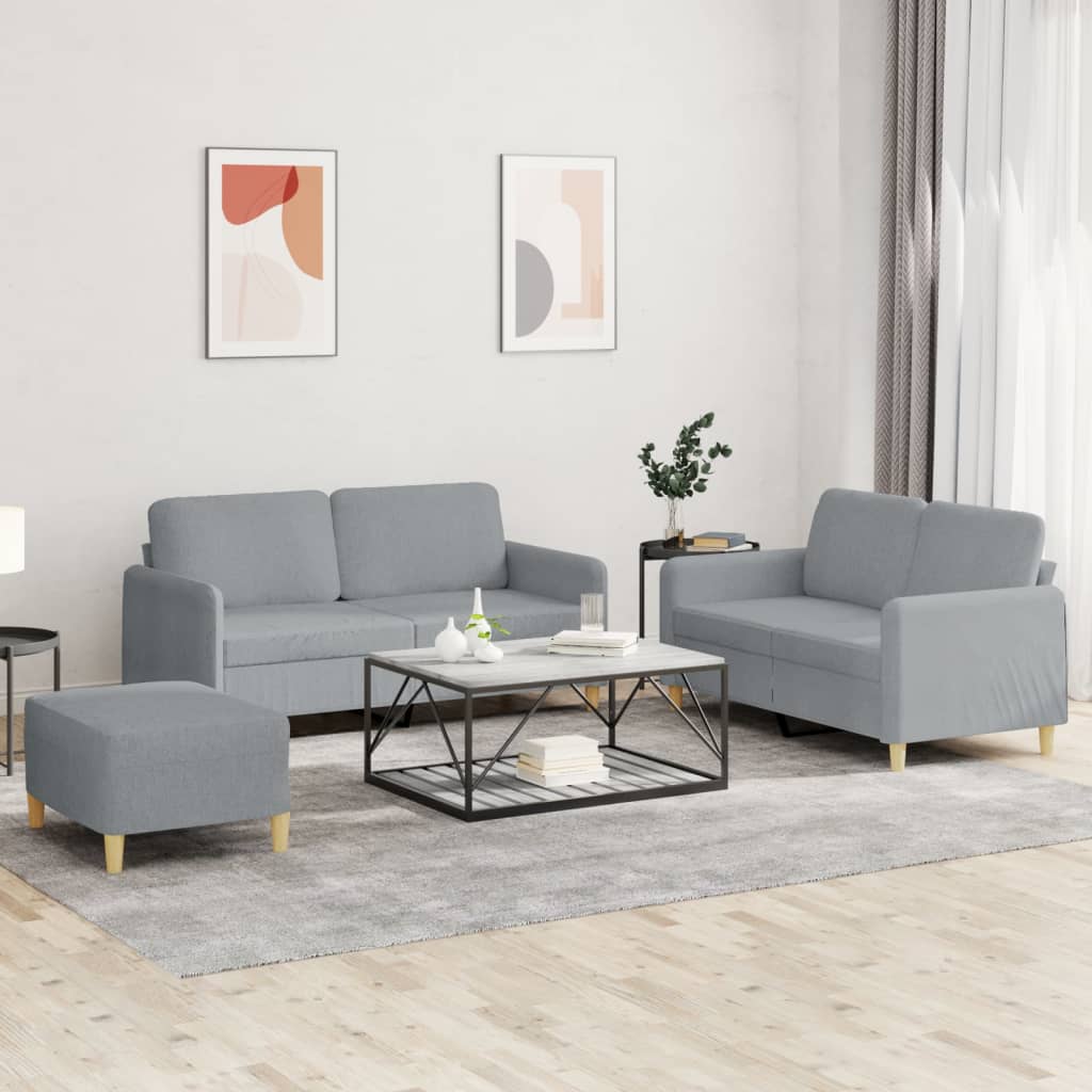 3-dijelni set sofa s jastucima svjetlosivi od tkanine