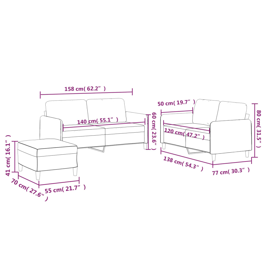 3-dijelni set sofa s jastucima tamnosivi od tkanine