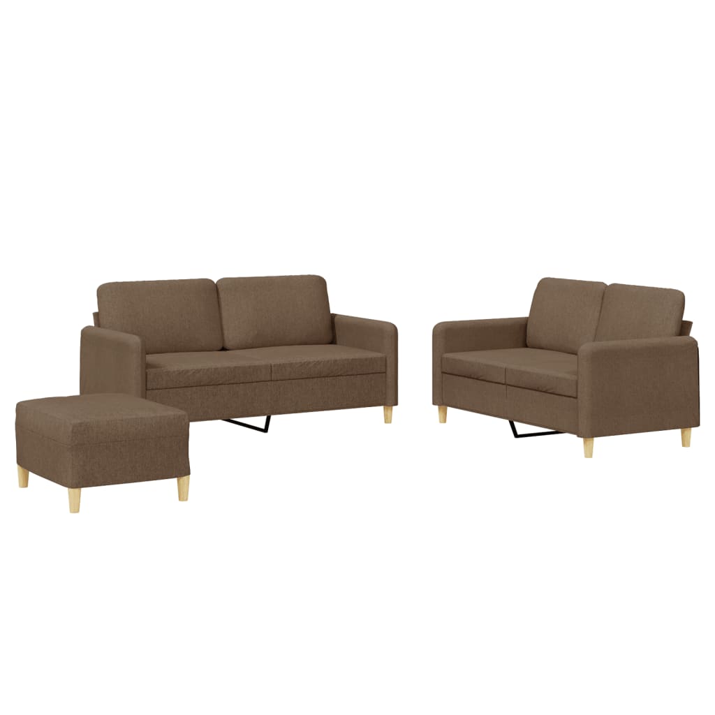 3-dijelni set sofa s jastucima smeđi od tkanine