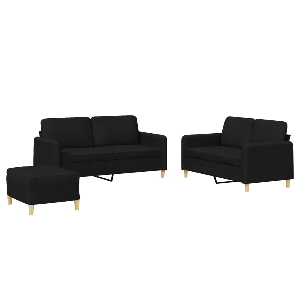 3-dijelni set sofa s jastucima crni od tkanine