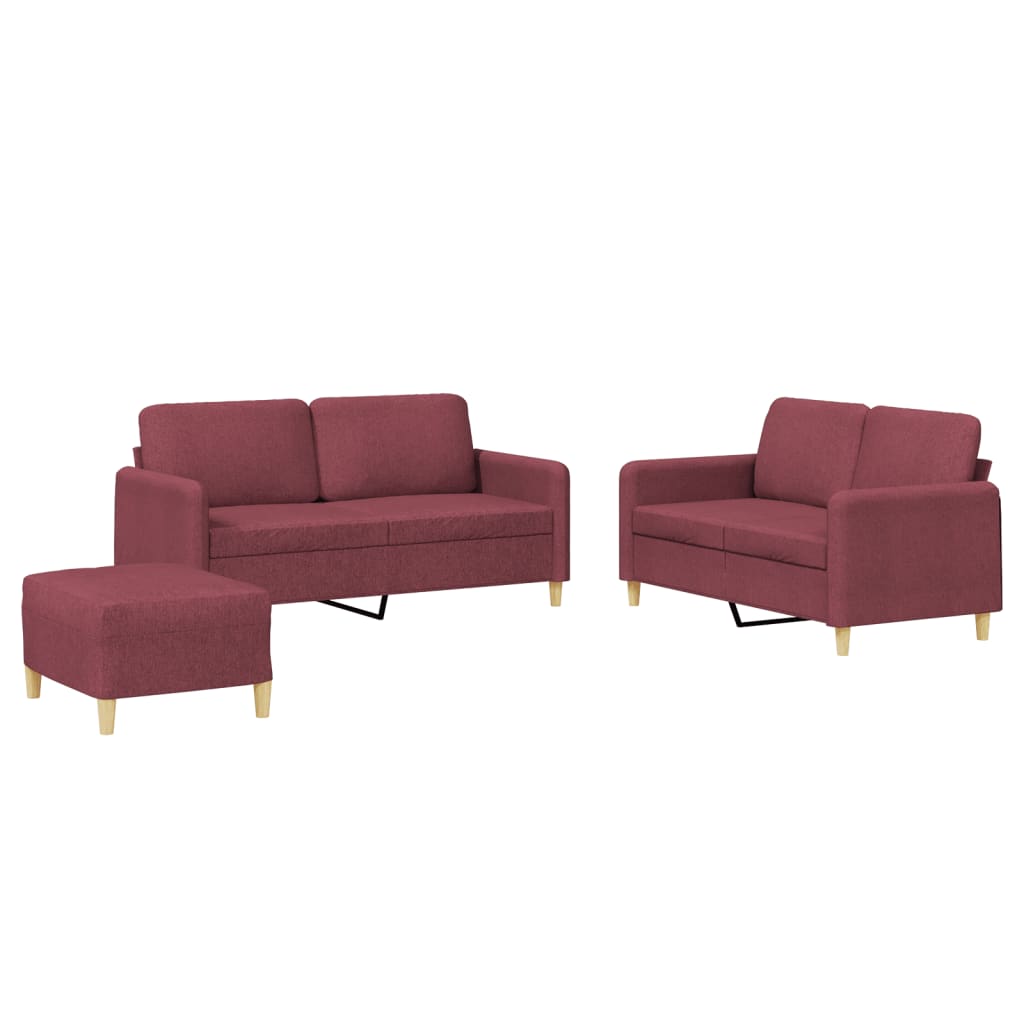 3-dijelni set sofa s jastucima crvena boja vina od tkanine