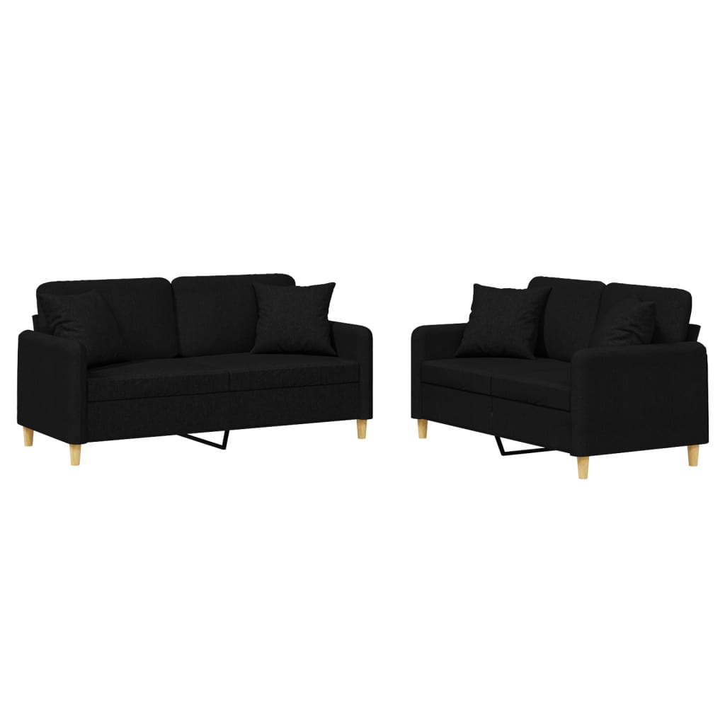 2-dijelni set sofa s jastucima crni od tkanine