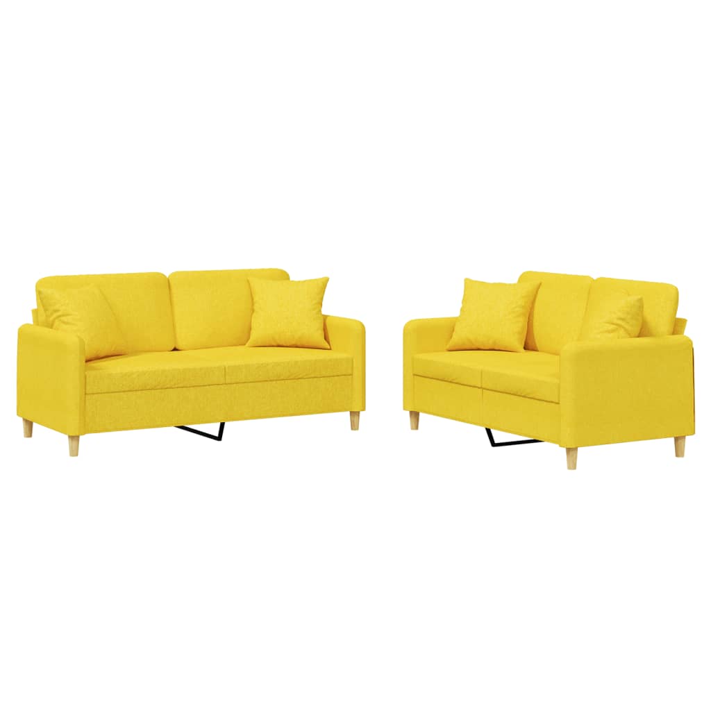 2-dijelni set sofa s jastucima svjetložuti od tkanine