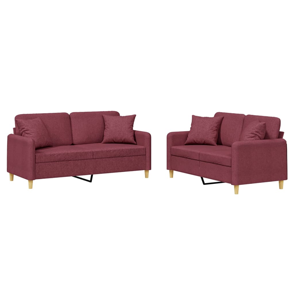2-dijelni set sofa s jastucima crvena boja vina od tkanine