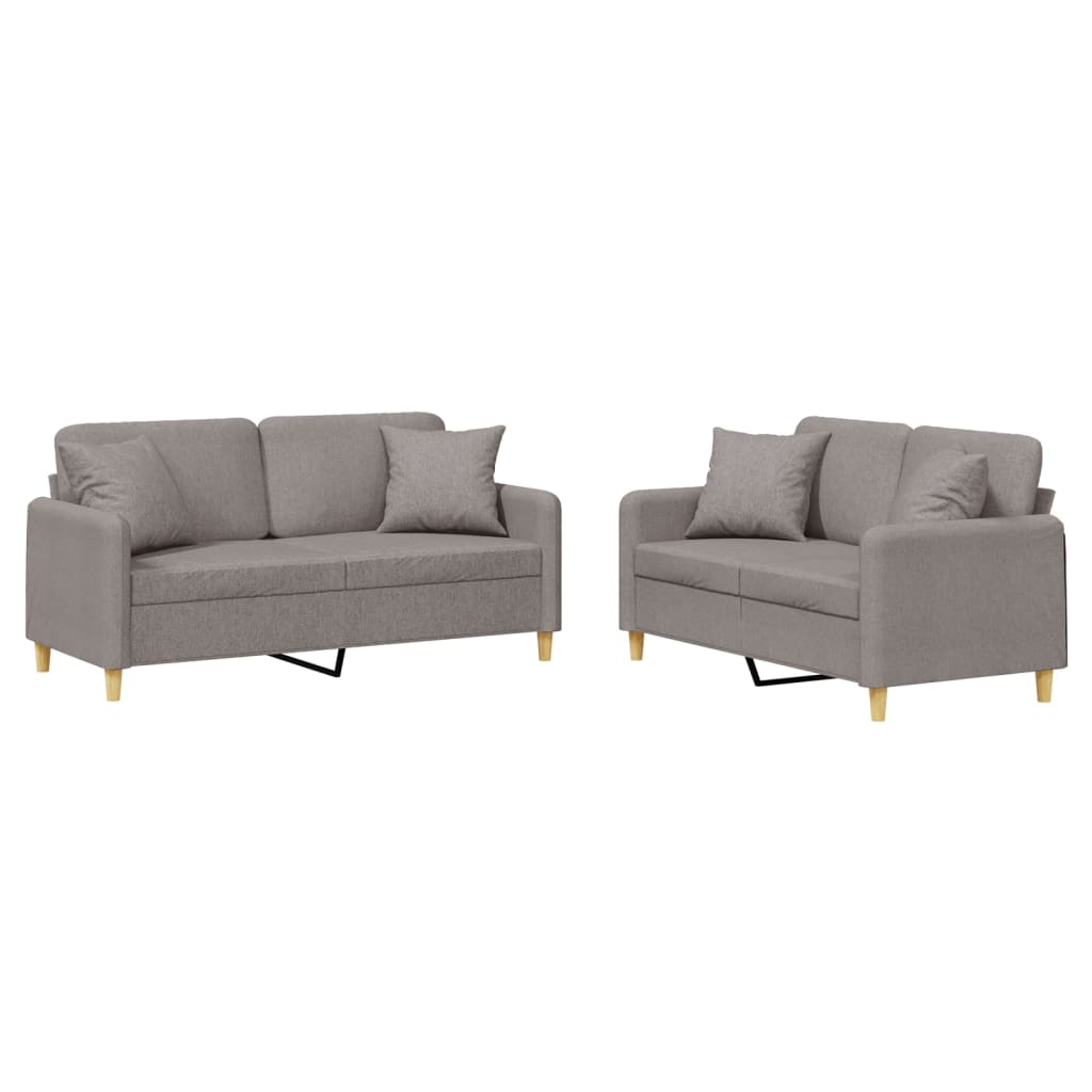 2-dijelni set sofa s jastucima smeđesivi od tkanine
