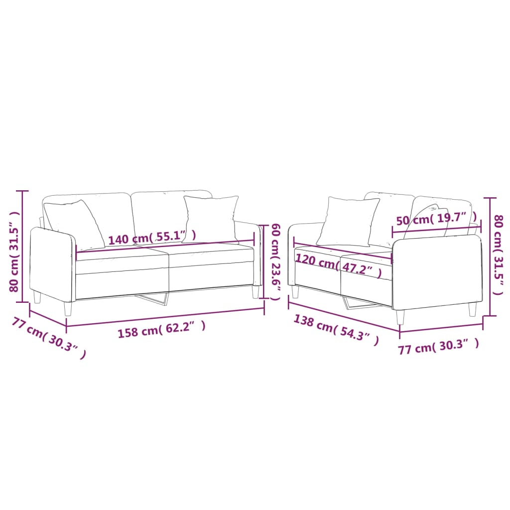 2-dijelni set sofa s jastucima smeđesivi od tkanine