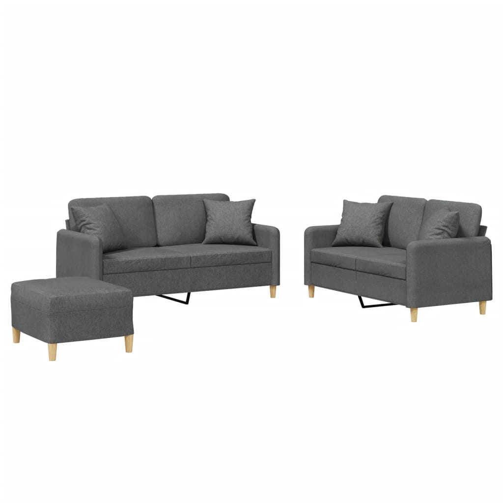 3-dijelni set sofa s jastucima tamnosivi od tkanine
