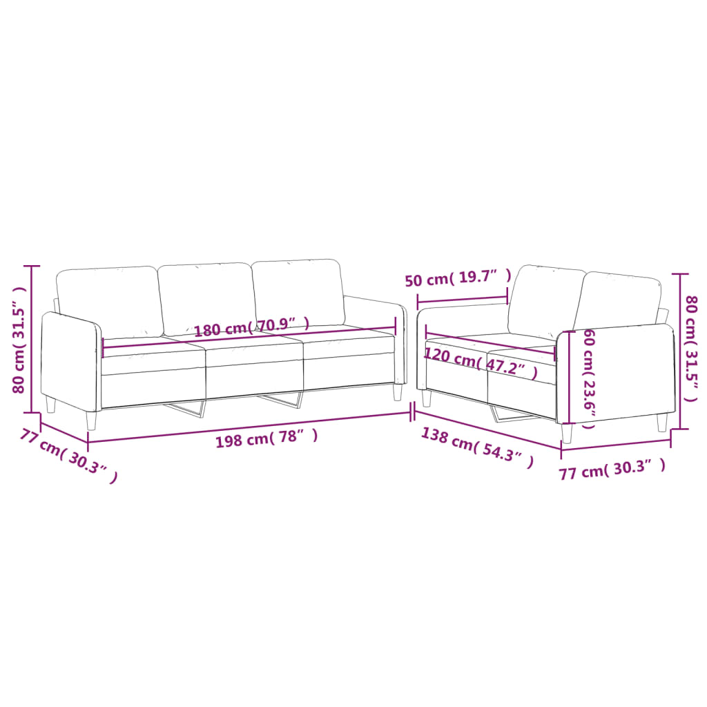 2-dijelni set sofa s jastucima svjetlosivi od tkanine