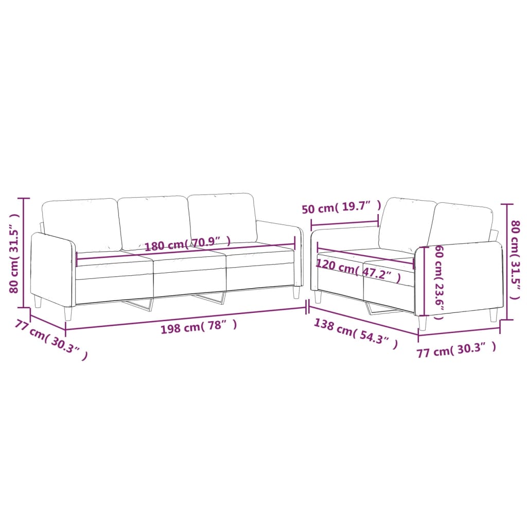 2-dijelni set sofa s jastucima smeđesivi od tkanine