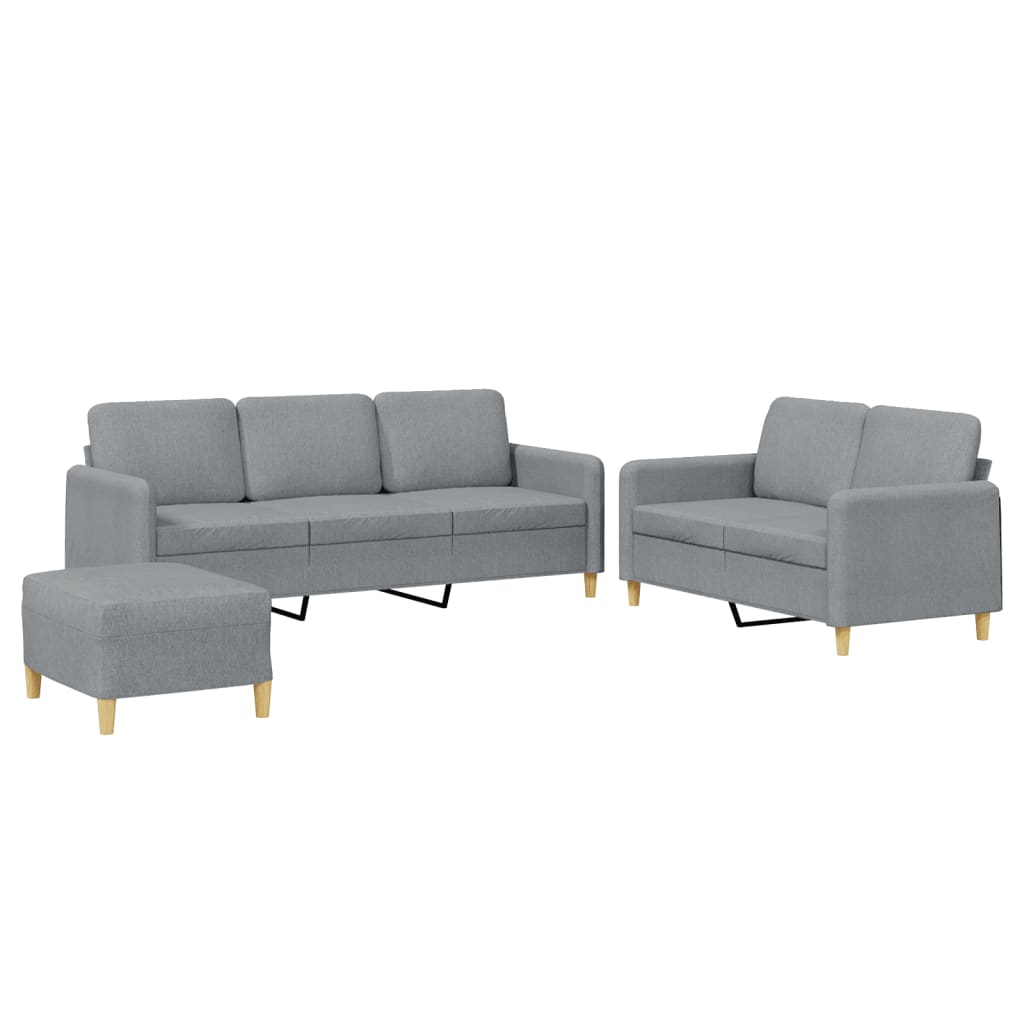 3-dijelni set sofa s jastucima svjetlosivi od tkanine