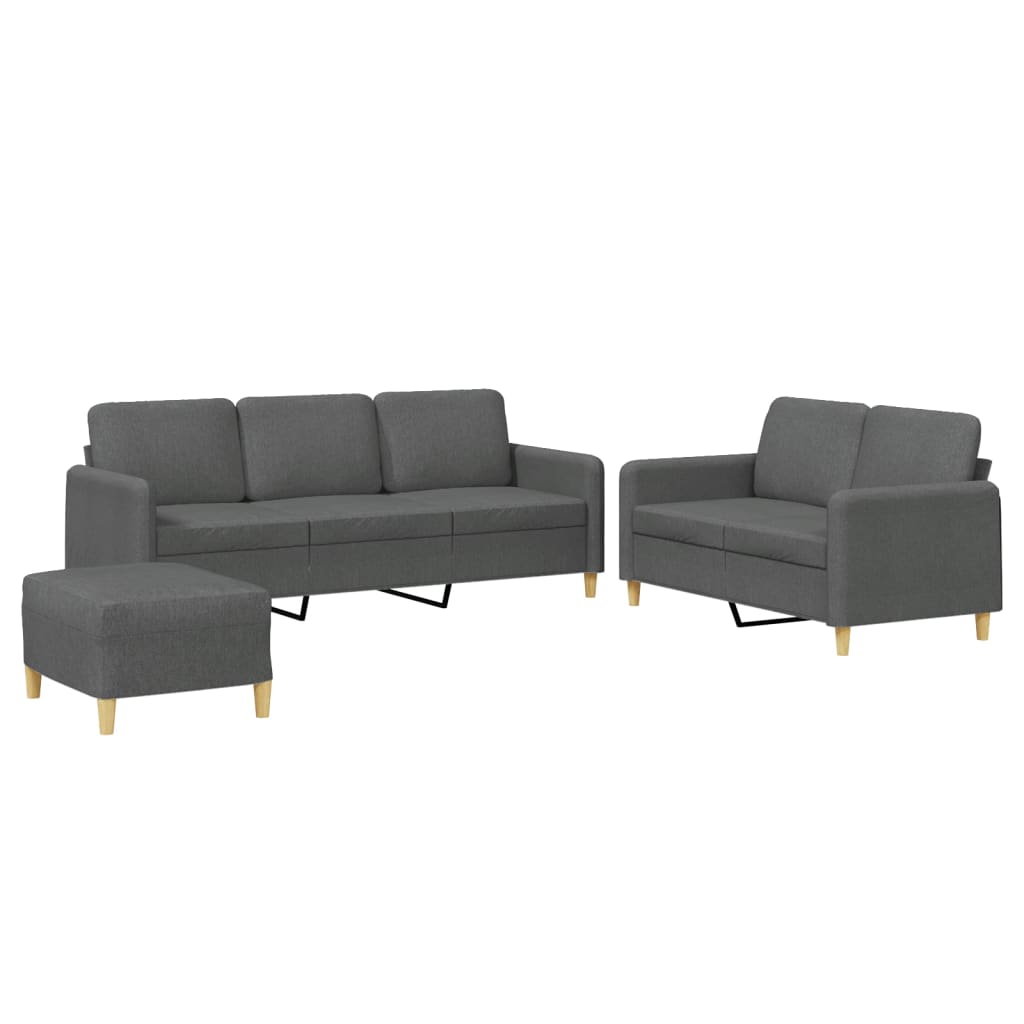 3-dijelni set sofa s jastucima tamnosivi od tkanine