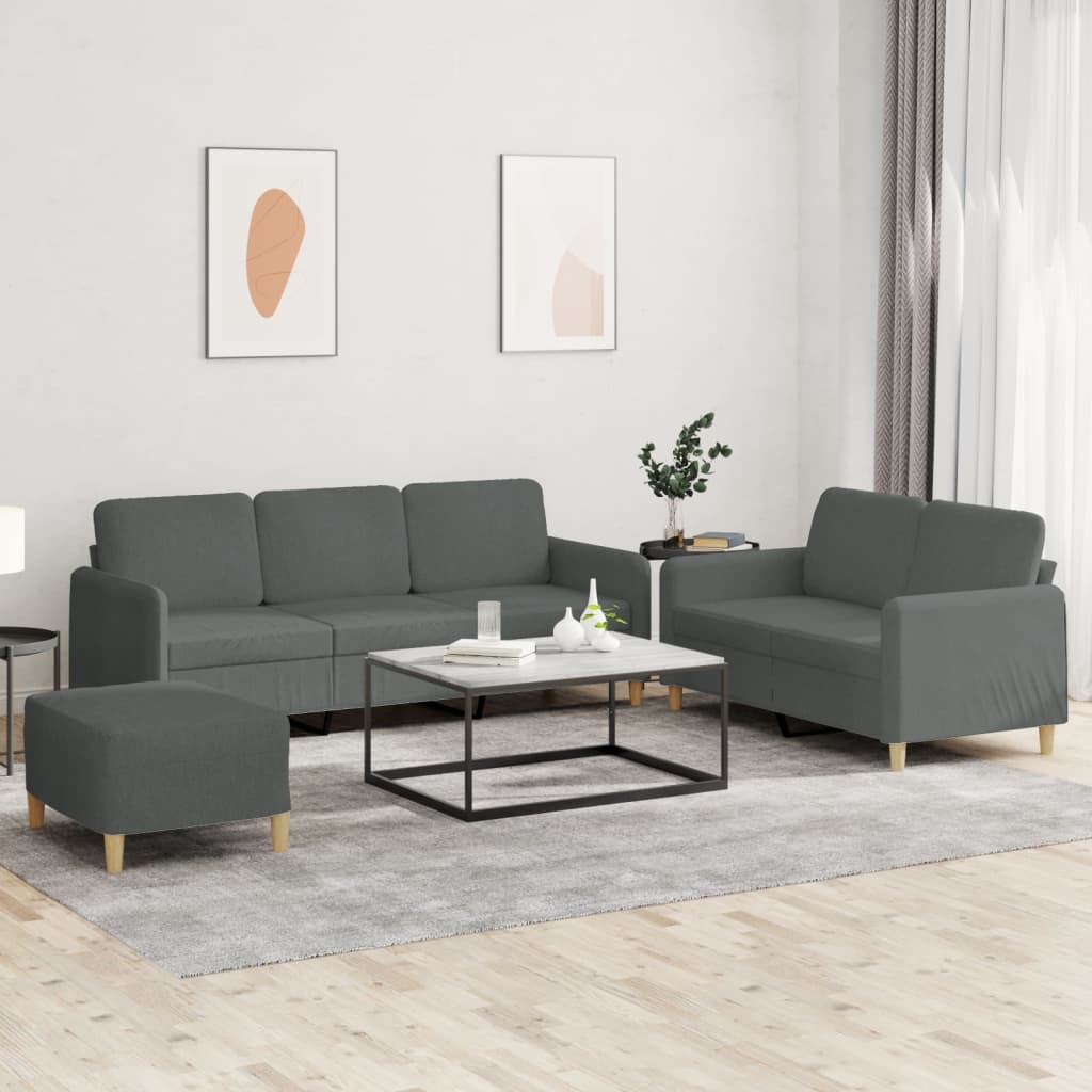3-dijelni set sofa s jastucima tamnosivi od tkanine