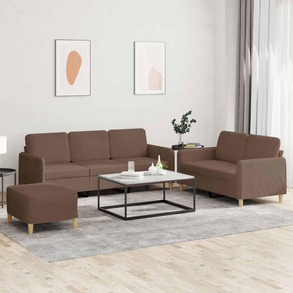 3-dijelni set sofa s jastucima smeđi od tkanine