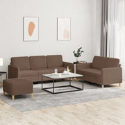 3-dijelni set sofa s jastucima smeđi od tkanine