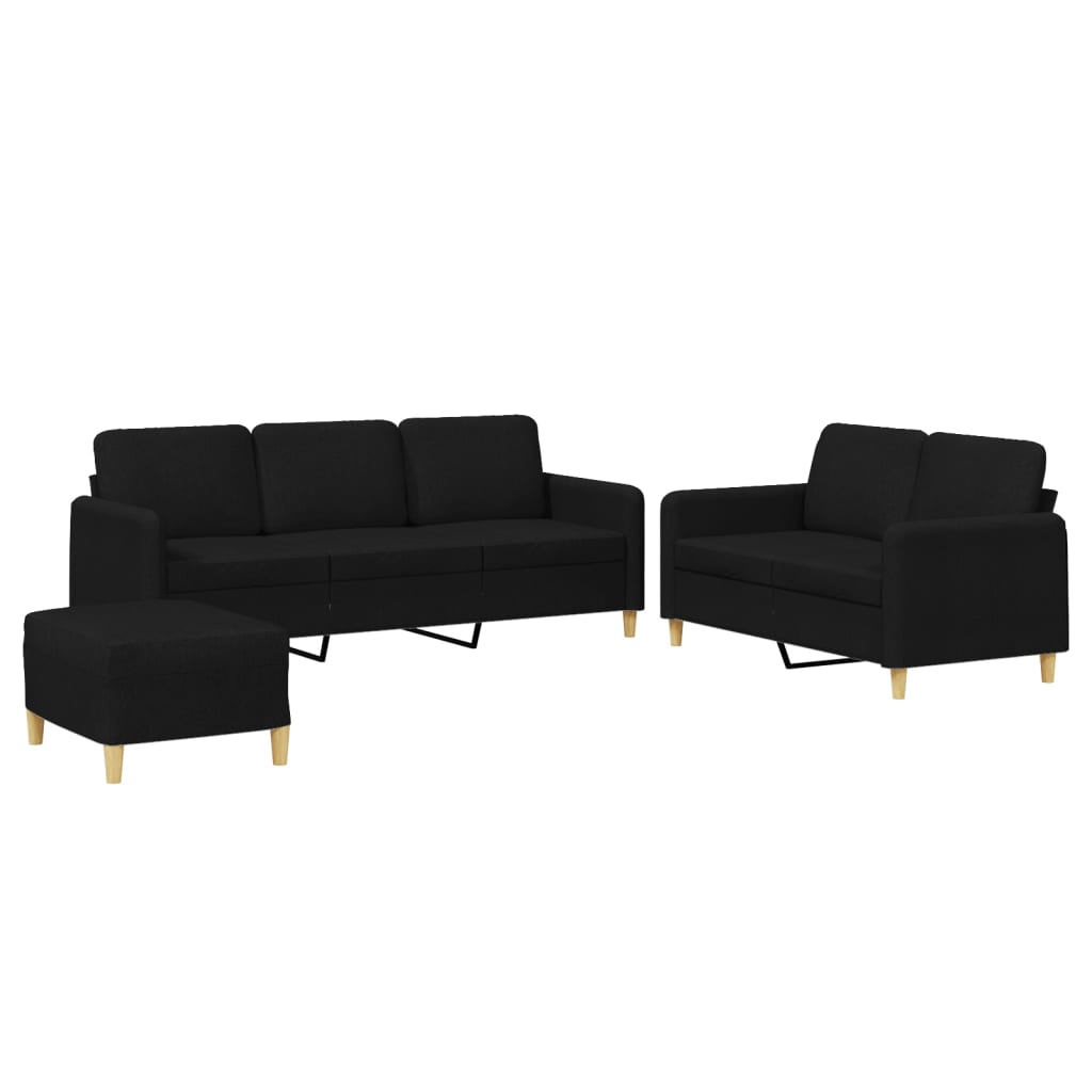 3-dijelni set sofa s jastucima crni od tkanine