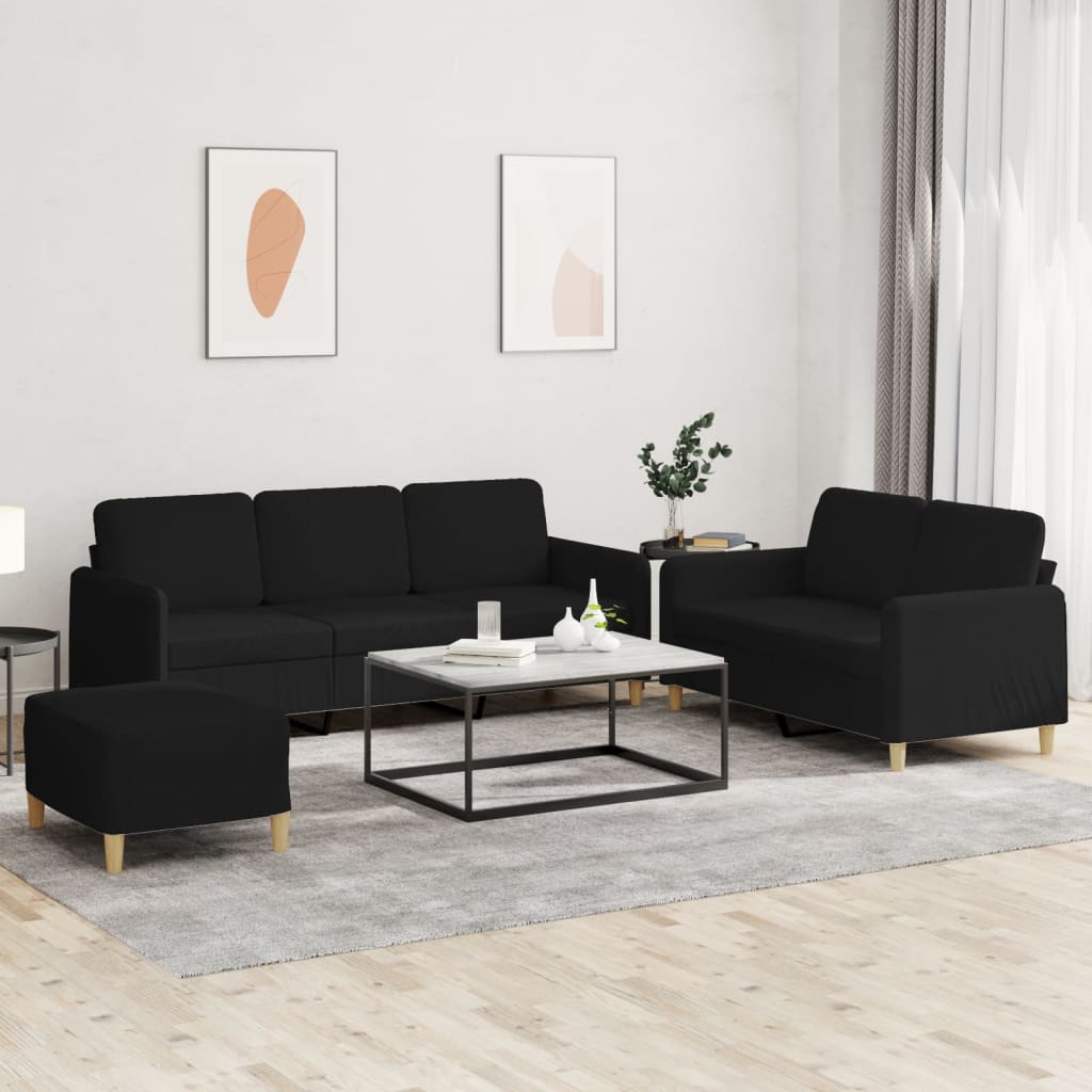 3-dijelni set sofa s jastucima crni od tkanine