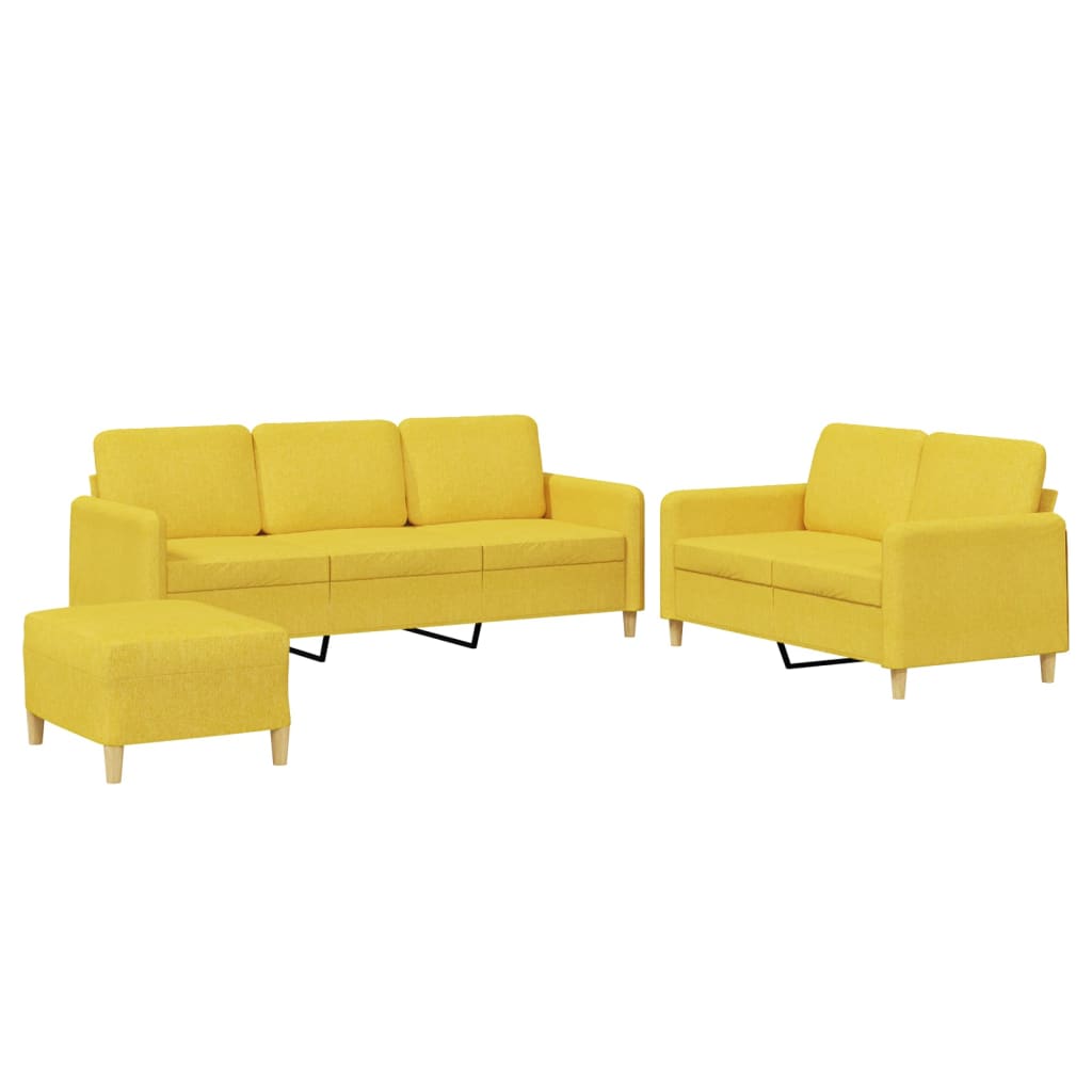 3-dijelni set sofa s jastucima svjetložuti od tkanine