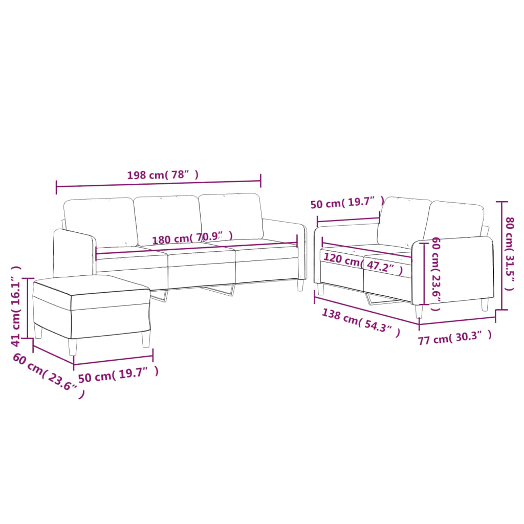 3-dijelni set sofa s jastucima svjetložuti od tkanine