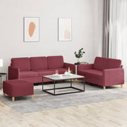 3-dijelni set sofa s jastucima crvena boja vina od tkanine