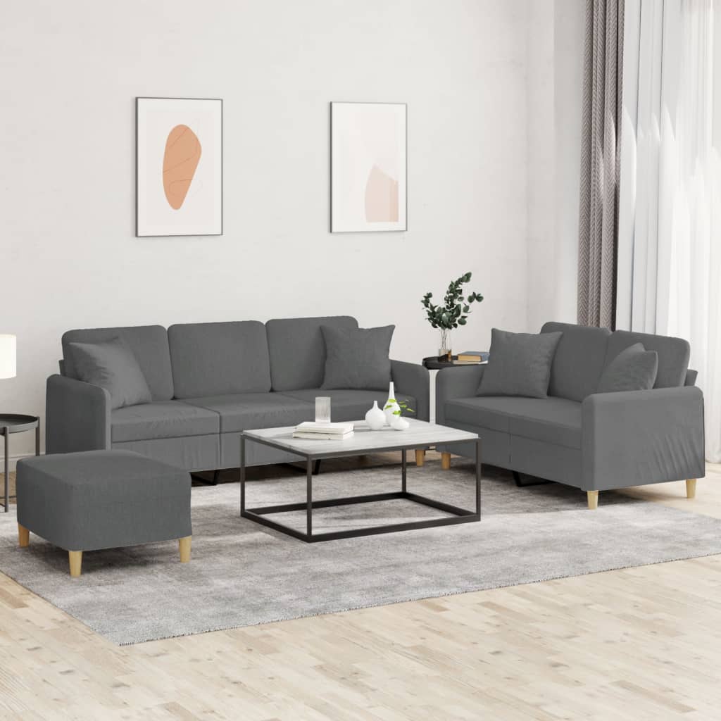 3-dijelni set sofa s jastucima tamnosivi od tkanine
