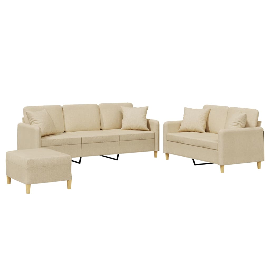 3-dijelni set sofa s jastucima krem od mikrovlakana