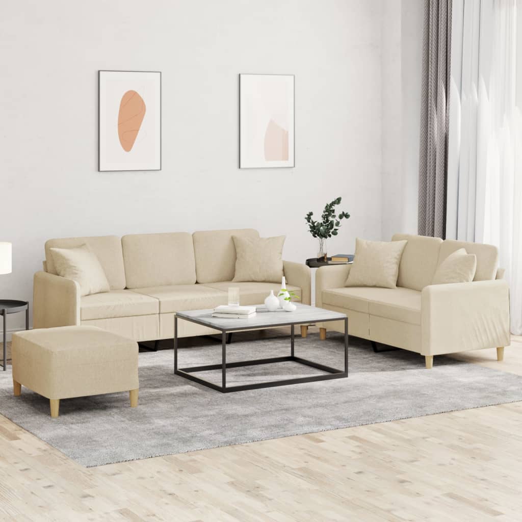 3-dijelni set sofa s jastucima krem od mikrovlakana