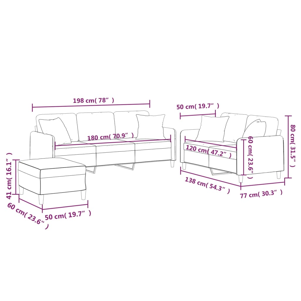 3-dijelni set sofa s jastucima crni od mikrovlakana