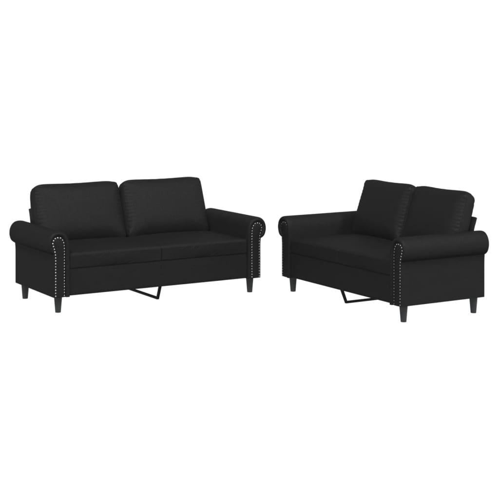 2-dijelni set sofa s jastucima crni od umjetne kože