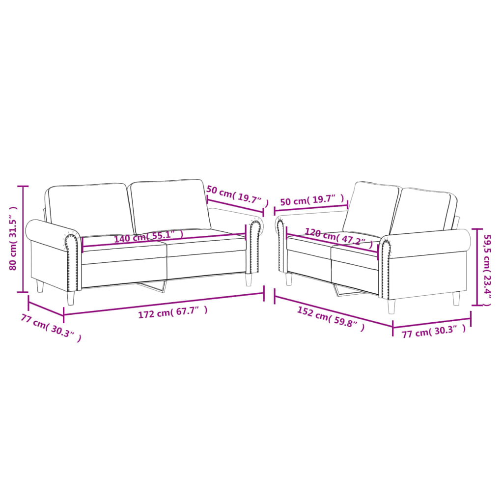 2-dijelni set sofa s jastucima crni od umjetne kože